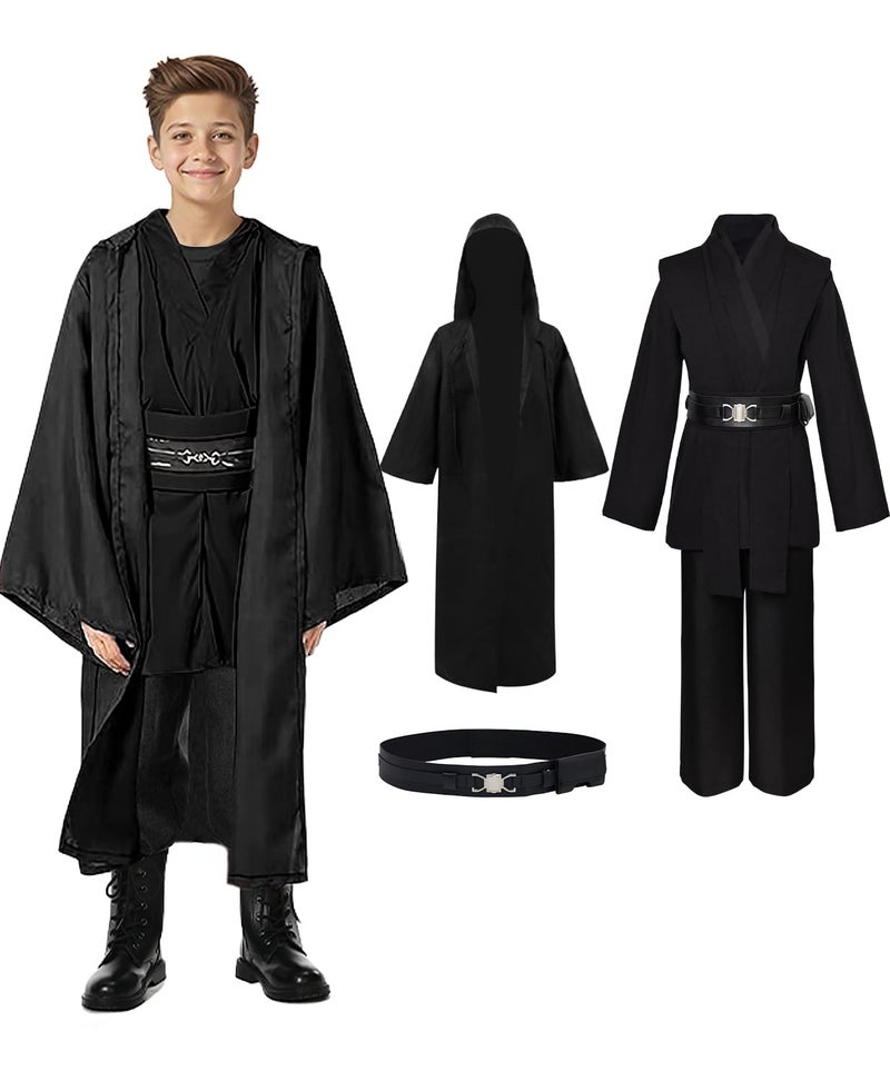 Cosplaysky Kids Cosplay Outfit Costume Cloak Robe Tunic Hooded Uniform Black and Brown Halloween - Image 1
